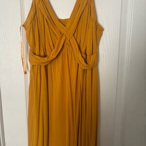 New York & Company Gold Ruched Halter Maxi Dress